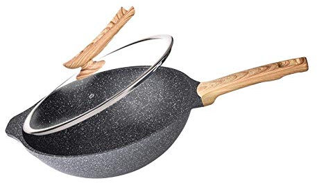 GaRcan Wok – Pfanne mit Premium-Deckel, Bratpfanne aus Edelstahl mit ergonomischem Griff und antihaftbeschichteter, kratzfester Oberfläche – Design, das ofenfest ist