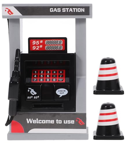 Vaguelly Miniature Gas Station Toy with Roadblocks 5.12X3.15X1.18In Realistic Vehicle Playset for Kids Pretend Play Educational Simulation Model
