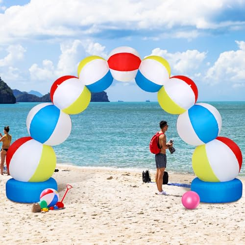 RattanView Inflatable Arch 8 ft Summer Beach Ball Party Arch Rainbow Beach Party Decoration Inflatable Pool Favors for Indoor Outdoor Lawn Yard Garden Decoration(Blue)