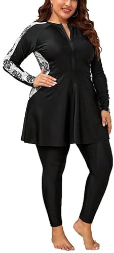 Kewing 2 pièces Maillot de Bain intégral pour Femmes Musulmanes Modeste - Burkini Set Vêtements de Plage - Maillot de Bain - Taille 4XL - Couleur #3 - UPF 50