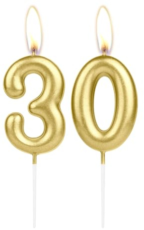 Sparkling Light Golden 30th Birthday Number Candle, Golden Number 30 Cake Candle, Birthday Cake Topper Cupcake Girl Boy, Wedding Anniversary Decoration