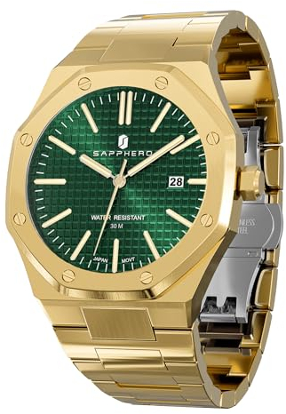 SAPPHERO Uhren Herren 30M wasserdichte Armbanduhr Herren Edelstahl Achteckig Herrenuhr Silber Quarz Japanische Uhrwerke Business Casual Leuchtende Uhr mit Date