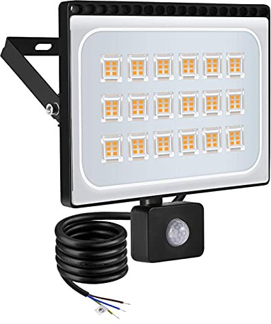 100W Led Flood Light Outdoor, Ip65 Waterproof Security Lighting with Pir Motion Sensor 8000Lm 3200K Warm White Floodlights Garden Wall Spotlight (1 Pack)