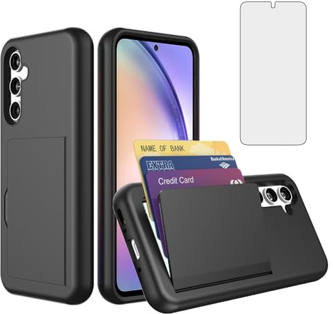 Asuwish Coque de téléphone pour Samsung Galaxy A35 5G avec protection d'écran en verre trempé et porte-cartes de crédit, support fin, fente mobile hybride, béquille, accessoires pour téléphone