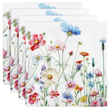 Arquiel Servietten Blumen Rosa 4er-Set, Stoffservietten 100% Baumwolle Weiches Hochwertige Wiederverwendbare Esstisch Servietten Perfekt für Hochzeiten Küche Haushalt Party(45×45cm)