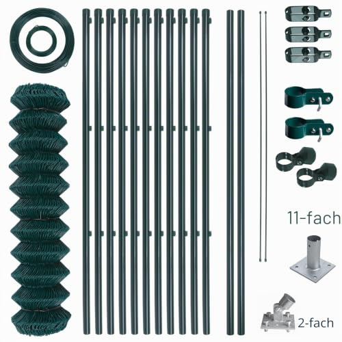 Maschendrahtzaun Gartenzaun Set Komplettset Zaun Gartenzaunset Zaunset Drahtzaun Maschendraht mit Aufschraubhülsen (1,25 x 25 m)