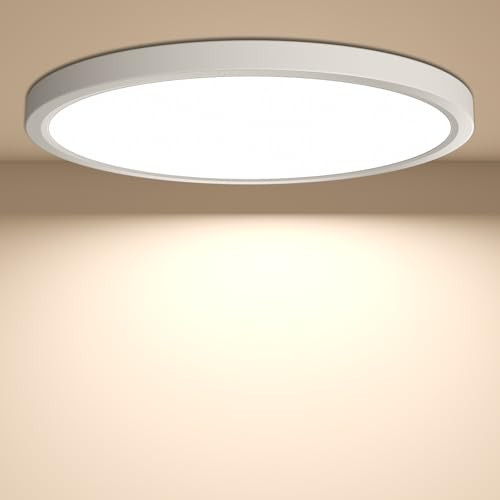 YiLaie Plafoniera Lampada da soffitto a LED, Lampada da bagno impermeabile IP44 Rotonda Piatta 24W 4000K 2640LM Sottile per Soggiorno Bagno Camera da letto Cucina Seminterrato Ufficio, Ø30CM