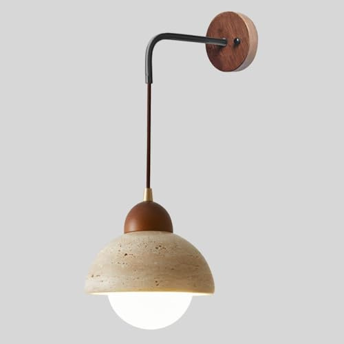 BFFGKGL Lampada da parete per comodino in travertino giallo a cupola moderna di metà secolo Lampada da parete minimalista giapponese in pietra naturale Creatività retrò Lampada da parete per corridoio