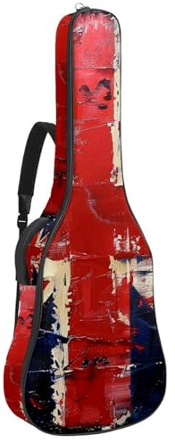 Gitarrentasche, 104 cm, doppelter verstellbarer Schultergurt, Gigbag für Akustikgitarre, Vintage, Union Jack, britische Gitarre, wasserdicht, Oxford-Stoff, dicker Schwamm, Vintage Union Jack British,