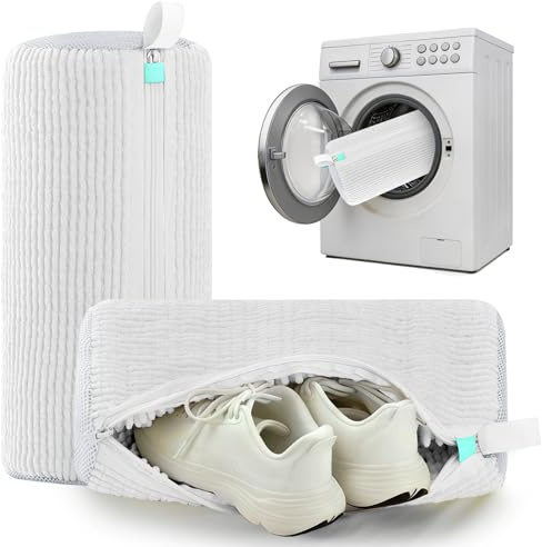 Shoe Washing Machine Bag Trainer Shoe Bag Laundry with Zips 360° Cleaning Reusable Shoe Cleaner for Sneakers Canvas Tennis Running Shoes(WHITE 2Pcs)
