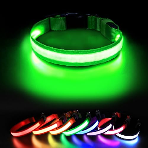 Leuchthalsband Hund, Hundehalsband Leuchtend Aufladbar, LED Halsband für Hunde Leuchtband Einstellbar Wasserdicht mit 3 Lichtmodi Sicherheit für Kleine Mittlere Große Hunde, Grün M