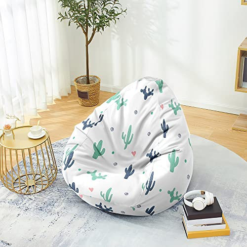 DOTBUY-SHOP Puff Pera sin Relleno Gigante, Impresión Cactus Puff Gamer, Infantil Adultos Lazy Bean Bag Adultos Suave y Acogedor Funda Puf para Balcón y Salon (Cactus,L)