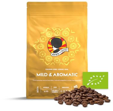 AFRO COFFEE Mild & Aromatic I 500g Premium Bio Kaffeebohnen Fairtrade I Arabica & Robusta Kaffee ganze Bohnen I Bohnenkaffee aus Ostafrika mit blumiger Note I handgepflückt, mittel geröstet, säurearm