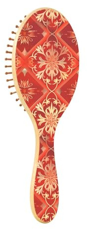 Cepillo de madera para el cabello, diseño de cuadros rojos, tradicional chino, cepillo de madera para masaje de cabello, cepillo de pelo
