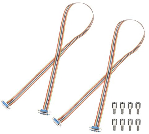 sourcing map 2 Pcs IDC Serial Cable Rainbow Wire Flat Ribbon Cable DB15 Female to DB15 Female 39 Inch Length 2.54mm Pitch Breadboard Jumper Wires for Electronic Projects