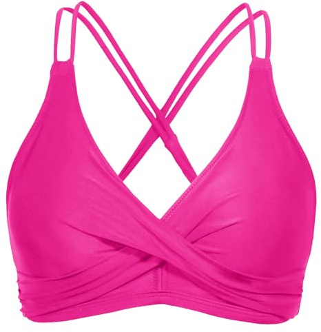 Rayson Dam enkel push-up vadderad baddräkt topp mjuk snörning bikini enfärgad, rosa, S