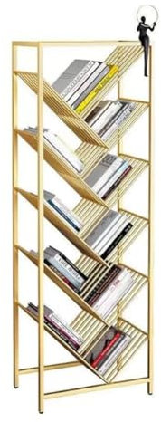 JHAISMAO 3/4/5 Tier B Bookshelf, Standing Industrial Golden Iron Bookcase, For Narrow Space Metal Mesh Side Panels Rack For Office Living Room(Size:40x24x85cm,Color:gold)