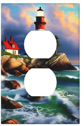 Cubiertas de salida con impresión de pintura de diamante de faro, 1 placa de pared de tamaño estándar, cubiertas de placas frontales de policarbonato de doble salida