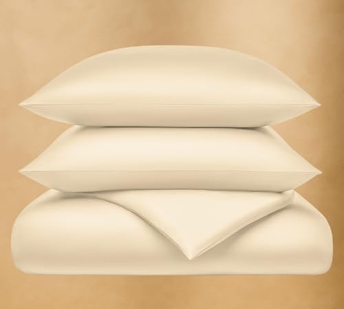 Seralino Mako Satin Bettwäsche 200x200 Creme (Bio-Baumwolle, ungefärbt mit sichtbaren Baumwollsamen) | Bettwäsche Set 200x200 + 2X 80x80 Kissen | Satin Bettwäsche einfarbig | Hotelqualität