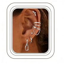 DOCHAIS 7 par örhängen dam silver 925 guldpläterade 18K örhängen CZ ring piercing öra helix brosk tragus skal öronpiercingar öra, 10 milímetros (varía según el tipo de arete), Sterlingsilver