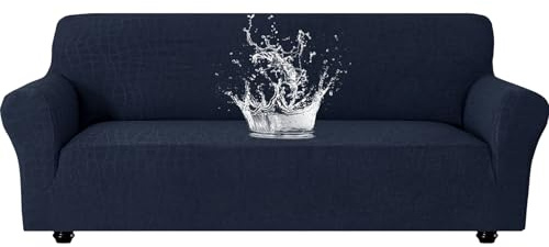Ystyle Stretch Sofa Überzug 3 Sitzer, Wasserabweisend Elastisch Couch Bezug Mit Armlehnen, Universal Sofaschoner rutschfest für Hunde Katzen und Haustiere, Waschbare Sofa Cover, Dunkelblau