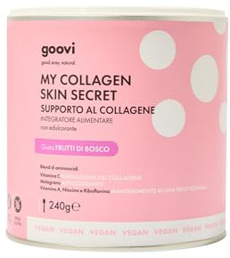 Goovi, My Collagen Skin Secret, Integratore Alimentare per Stimolare la Formazione del Collagene, con Vitamina C, Melograno, Niacina e Riboflavina, Polvere Solubile al Gusto Frutti di Bosco, 240 g