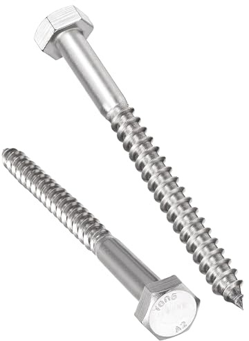 TA-VIGOR 5Pcs Coach Screws, M10 x 120mm Hex Head Lag Bolts, 304 Stainless Steel Sleeper Concrete Wood Screw Hexagon Lag Half Thread Self-Tapping Bolts for Outdoor Use in Decking, Fencing
