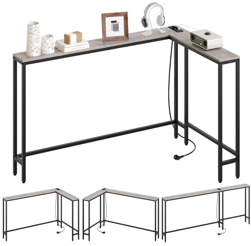 YATINEY Schmaler Konsolentisch, Eingangstisch, 15 cm breit Flurtisch, 1 AC und 2 USB-Anschlüsse, für Wohnzimmer, Flur, hinter dem Sofa, 3 Kombinationsmodi, Greige XCT07CBG