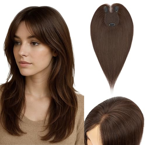 S-noilite Haar Toppers für Frauen mit dünnem Haar - Toupets no Pony 27g Oberkopf Flauschiger Glatter Hair Topper 25cm - #2 Dunkelbraun
