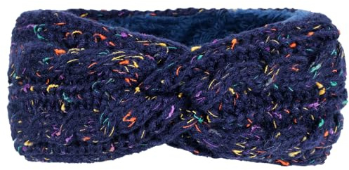 WANYI Schleifen Stirnband Damen Winter Gestrickt Geflochtenes Haarband Plüsch Elastische Ohrenwärmer Warmes Kopfband für Frauen Mädchen Winter Outdoor(Dunkelblau)