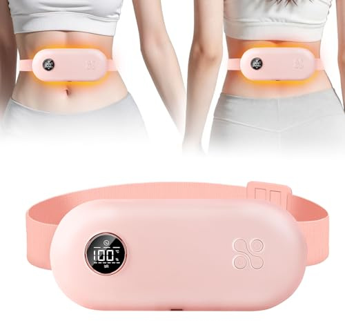 Almohadilla térmica menstrual, iklestar cinturón térmico recargable con 6 modos de masaje térmico para los dolores menstruales, cinturón menstrual con masaje el abdomen y el estómago, Rosa