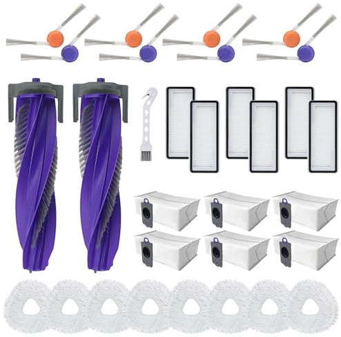 Attemart 31 Pcs Accessories Kit for Narwal Freo Z10 Ultra/Z10 Robot Vacuum Cleaner Replacement Parts, 2 Main Brush, 6 Hepa Filter, 6 Dust Bags, 8 Mop Pads, 8 Side Brushes,1 Cleaning Brush