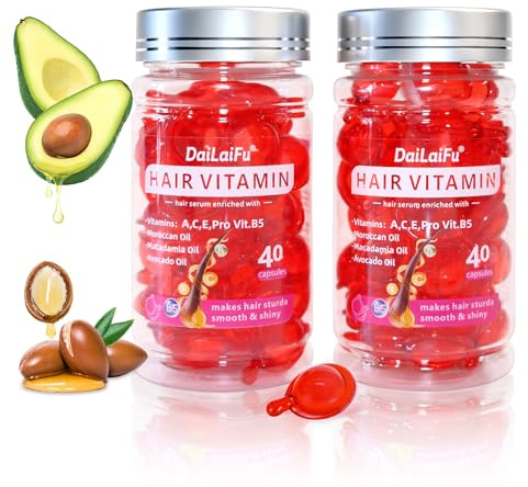 Hair Treatment Serum, 80 Capsules Total - Hair Oil Vitamins A C E & Pro B5 with Argan, Avocado & Macadamia Oils - Leave-In Treatment Serum for Repairing Dry, Damaged, Frizzy Hair - For Women & Men