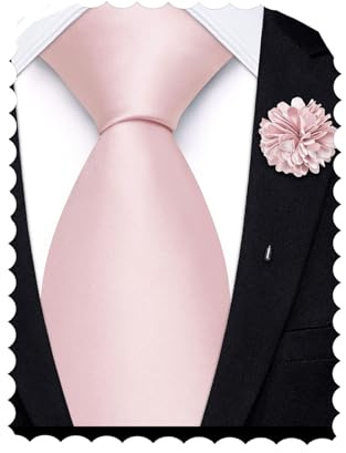 Hi-Tie 63'' 70'' Extra Long Ties for Men Silk Solid Mens Ties and Flower Lapel Pin Set