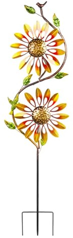 Ginwrek Girouette Tournesol Girouette Solaire en métal avec lumières LED Brillantes Sculpture en Fer pour Jardin ou terrasse