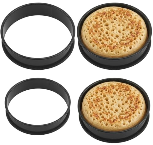 4 Pack Crumpet Rings, 10cm & 8cm Nonstick Egg Rings for Frying, Stainless Steel English Muffin Moulds for Pancake McMuffin