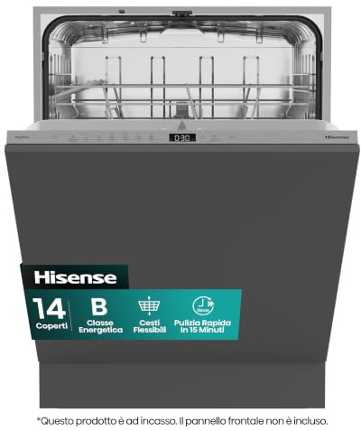 Hisense HV642B65 NUOVA Lavastoviglie da Incasso, 16 Coperti, 6 Programmi, Terzo Cesto, Total Dry, Motore Asincrono, Partenza Ritardata, 43 dB, Classe B