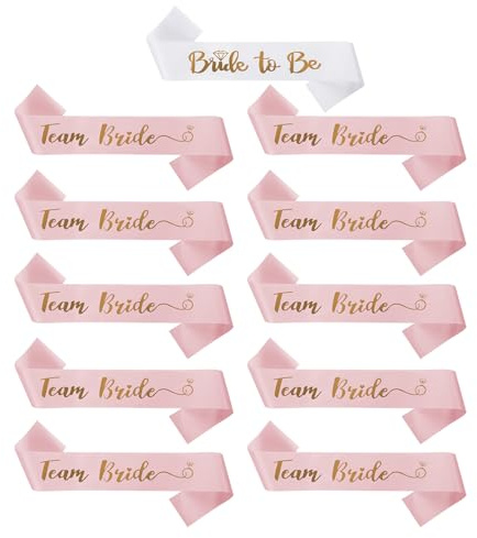 Schärpe Set 10+1 Stück, Satin Junggesellenabschied Schärpen Team Bride Schärpe Bride to Be Schärpe JGA Accessoires für Hochzeit, Bachelorette, Brautparty Brautjungfern (Rosa)