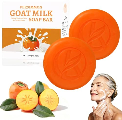 Persimmon Soap for Old People, Persimmon Soap for Nonenal, Persimmon Goat Milk Soaps, Removes Odors, Deodorant Bath Bar for Men & Women, Moisturizing Body Cleanser (2PC)