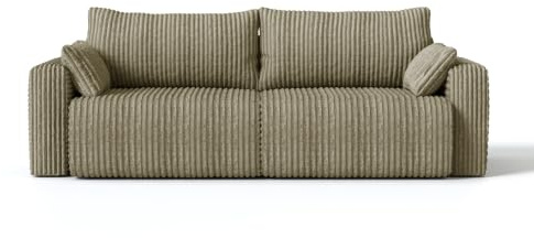 4ALL HOME Sofa mit Schlaffunktion Kola 242x95 cm - Couch - Sofa mit Bettkasten - 3 Sitzer - Schlafsofa - Schlafsofa mit Bettkasten - Cord - Wohnzimmer (Ambience 03 Beige)