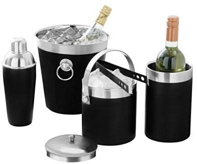 Premier Housewares Emaillierter Champagnerkühler mit Edelstahlgriffen und -Rand, schwarz