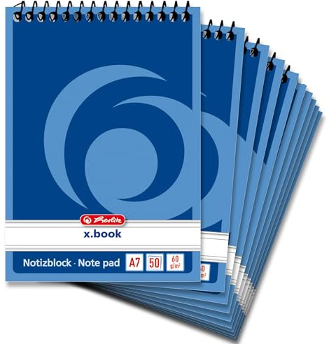 Herlitz Spiral-Notizblock x.book A7, kariert, 50 Blatt, ohne Rand, 10 Stück