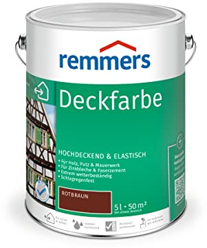 Remmers Deckfarbe rotbraun, 5 Liter, Deckfarbe für innen und außen, Wetterschutzfarbe viele Untergründe, hochdeckend, wetterfest