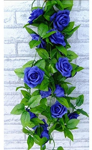 Crazy Shop 2 PCS 8ft Artificial Silk Flower Hanging Rose Garland Vine for valentines Home Wedding Garden Decoration (Blue)