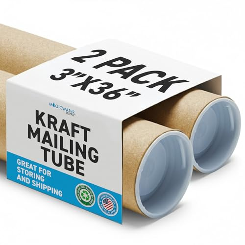 MagicWater Supply Mailing Tube - 3 in x 36 in - Kraft - 2 Pack - for Shipping and Storage of Posters, Arts, Crafts, and Documents