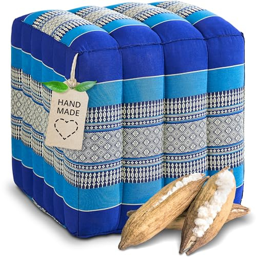 livasia Würfelkissen quadratisch - 40x40x40cm - Sitzhocker mit organischem Kapok, Sitzpouf, Lagerungswürfel viereckig, Bodenkissen Hocker Fußbank Fußhocker handgefertigt (Blau)