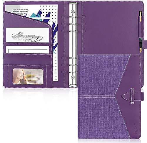 Toplive Leder A5 Binder, 6 runde Ringbinder Planer Notebook Cover für A5 Füllpapier (Innenpapier nicht enthalten),Lila