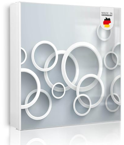 banjado Großer Schlüsselkasten Metall - Schlüsselbox 30x30cm beschreibbarer mit 32 Haken - Schlüsselkasten modern für Schlüsselaufbewahrung - Korpus Weiß Scharnier Rechts - Motiv Weiße Ringe
