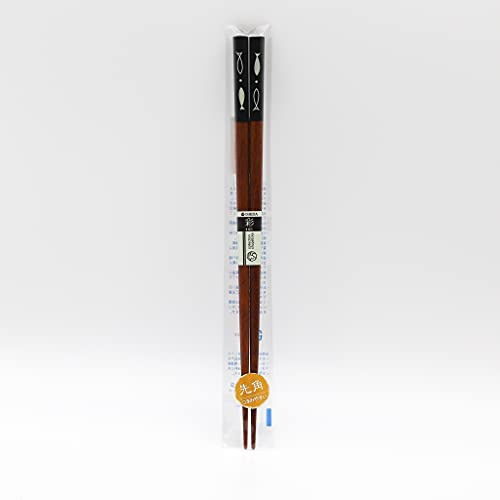 Ishida Wooden Chopsticks Partially Black w/Fish Design 230mm (Made in Japan)