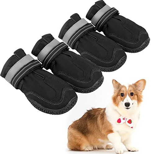 Ewolee Hundeschuhe, 4 Stücke Warm Hundestiefel, Abriebfester rutschfeste Hundeschuhe für Mittel Große Hunde (8#)